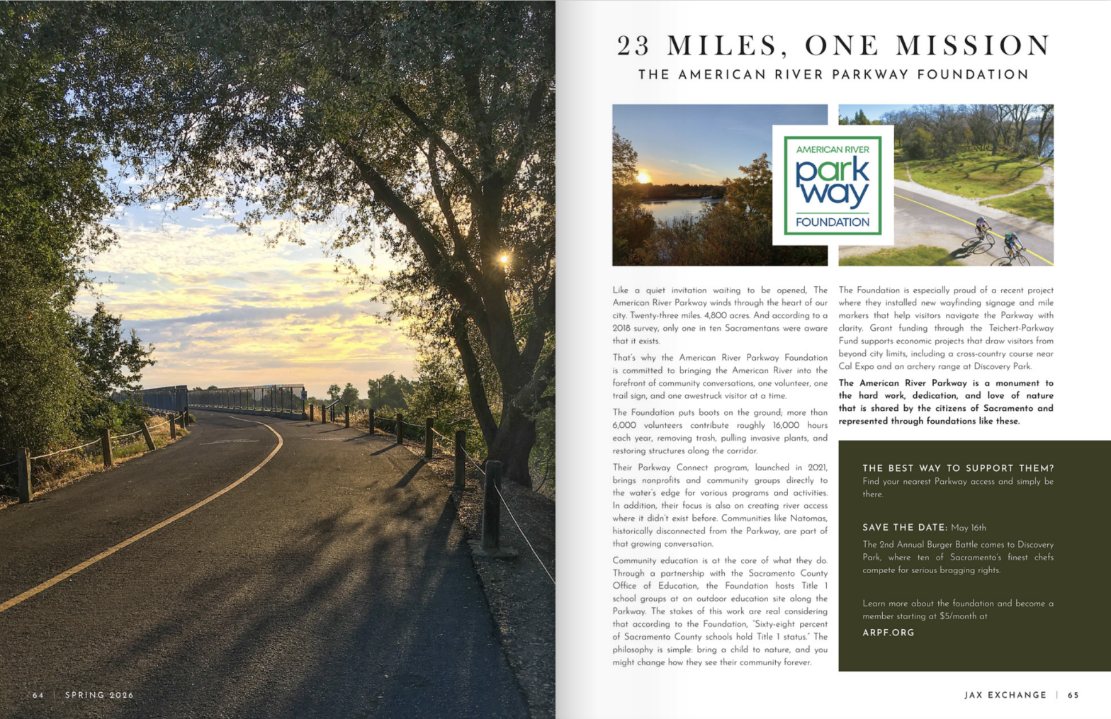 23 Miles, One Mission, an article about the American River Parkway Foundation